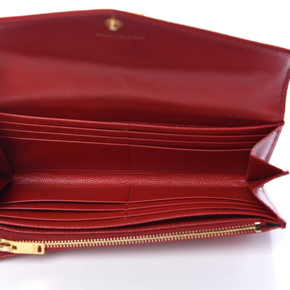 Saint Laurent Grain De Poudre Matelasse Chevron Monogram Flap Wallet Red 5 of 15