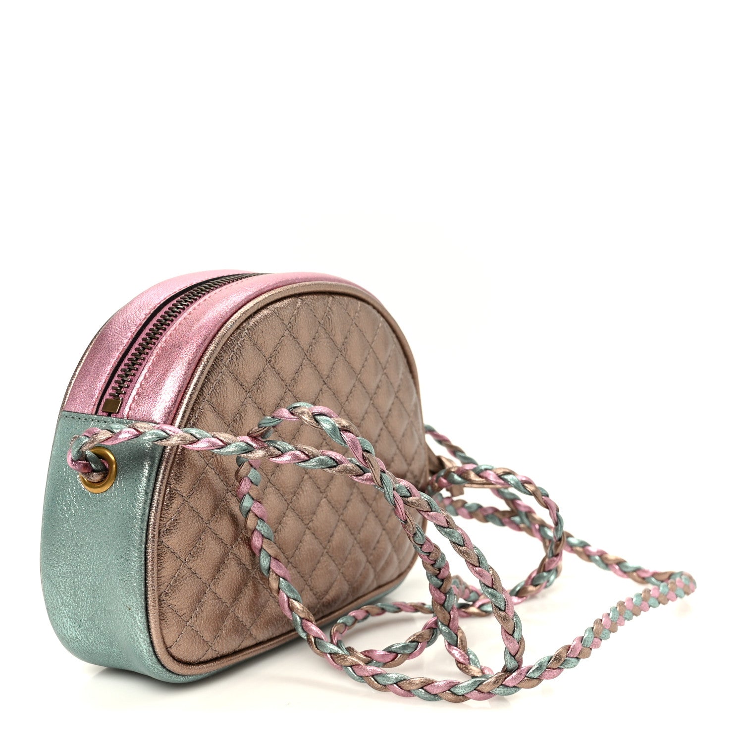 Gucci Laminated Nappa Trapuntata Mini Zumi Dome Shoulder Bag Rosa Lago Rame 3 of 11