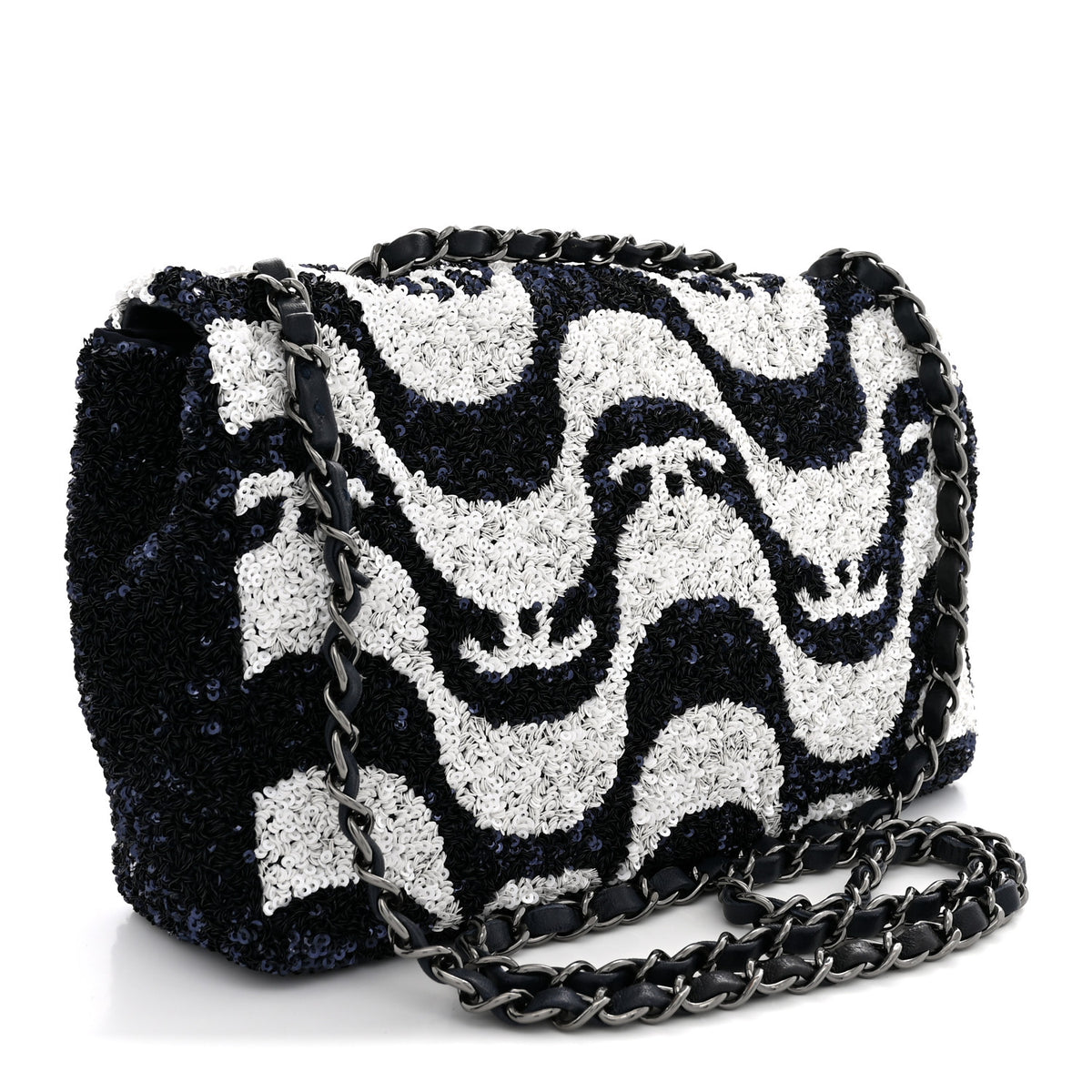 Chanel Sequin Medium Flap Blue White 3 of 12