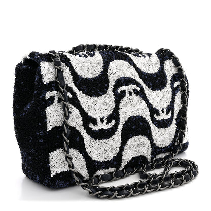 Chanel Sequin Medium Flap Blue White 3 of 12