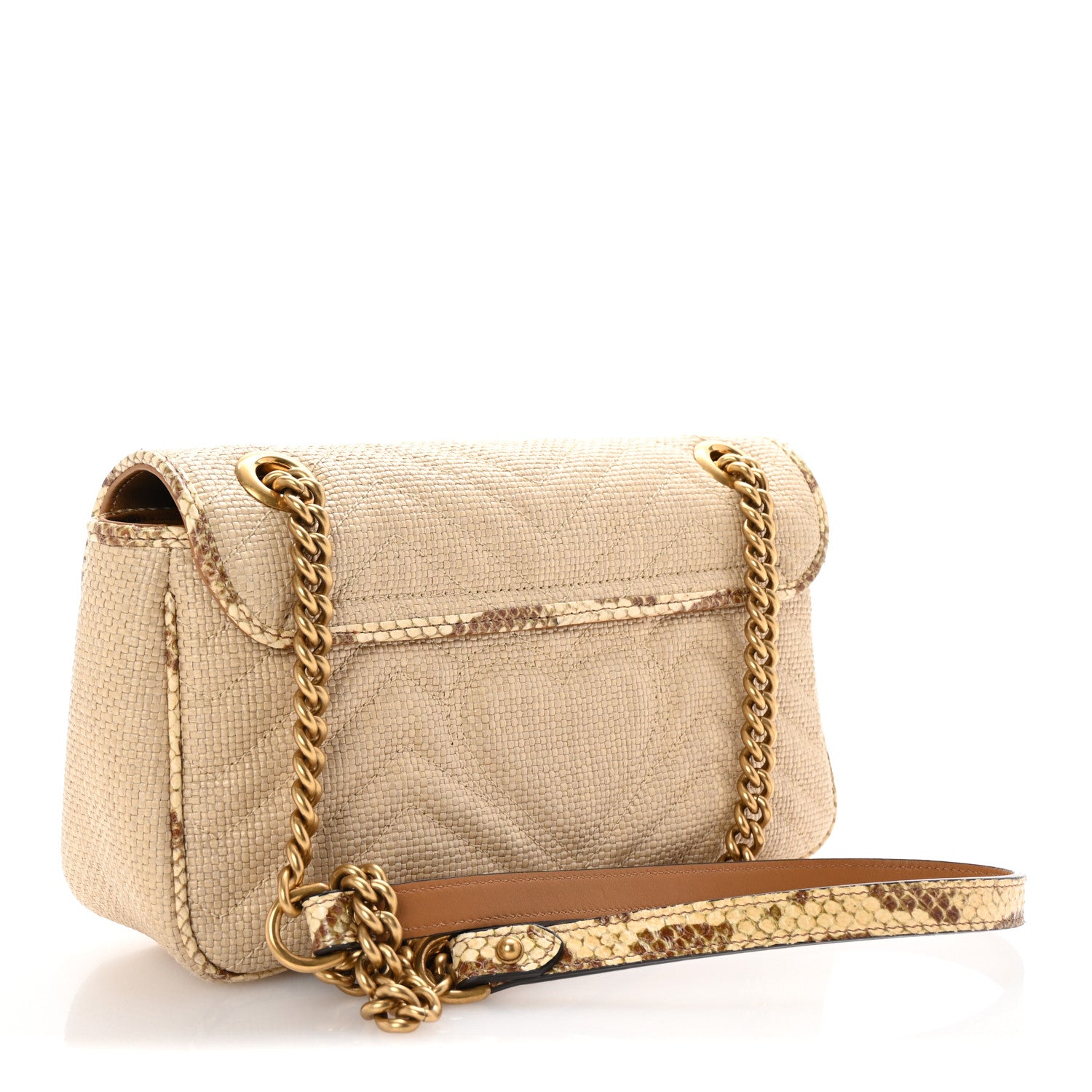 Gucci Raffia Elaphe Matelasse Small GG Marmont Shoulder Bag Natural Cream Brown 3 of 10