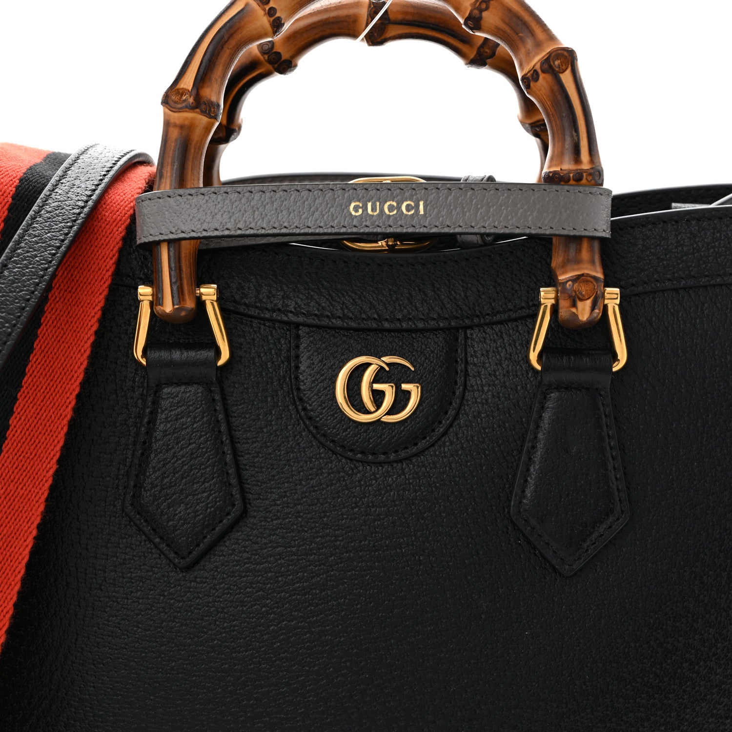 Gucci Textured Dollar Calfskin Web Small Diana Tote Bag Black Dusty Grey 8 of 10