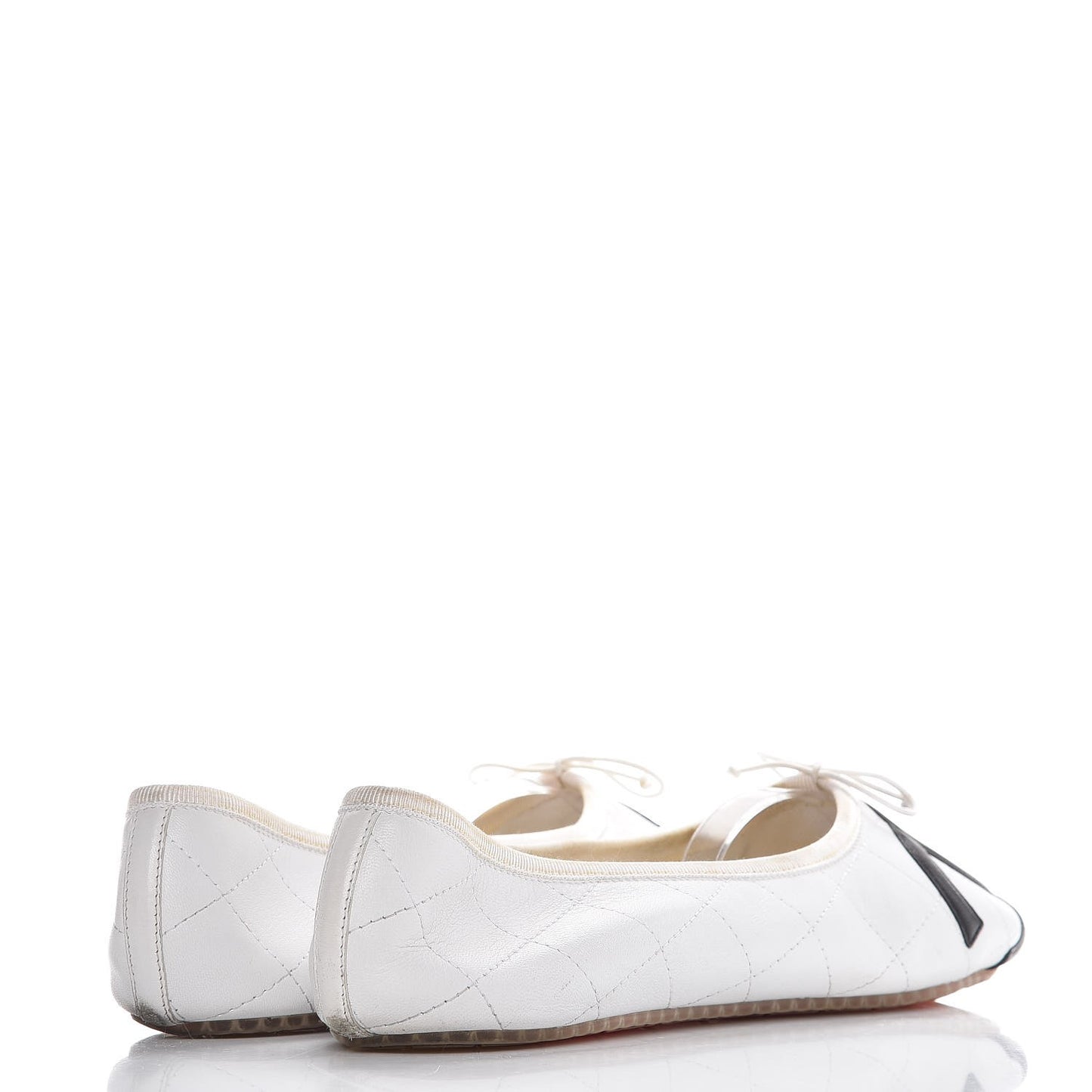 Lambskin Quilted Cambon Ballerina Flats 41 White Black