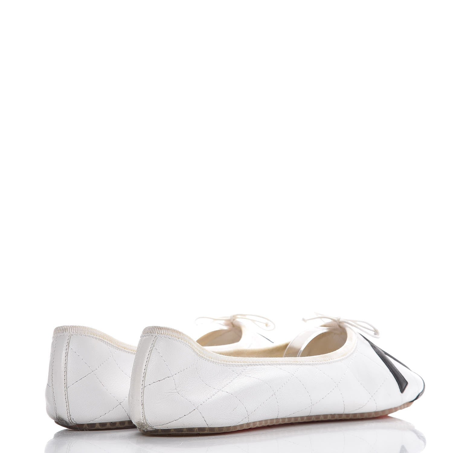 Chanel Lambskin Quilted Cambon Ballerina Flats 41 White Black 3 of 10