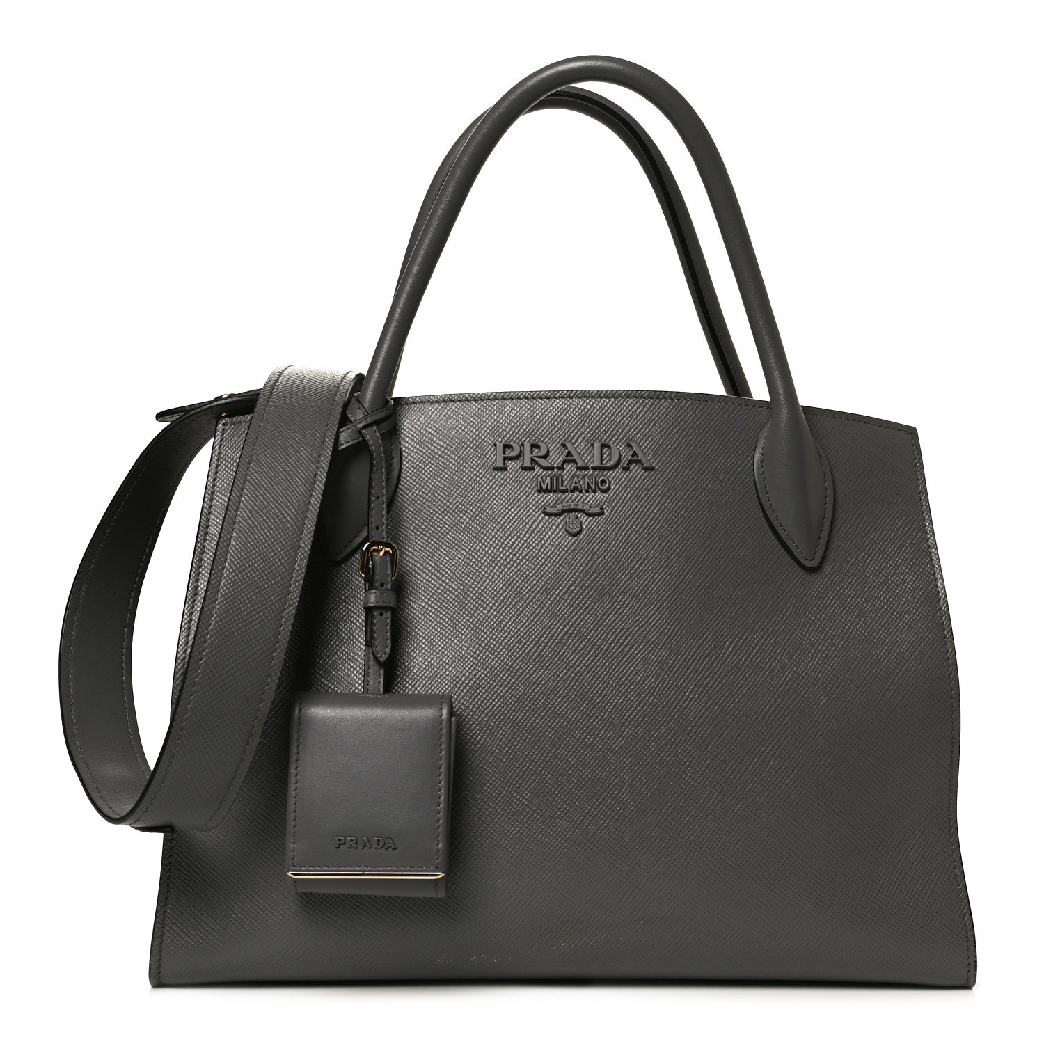 Prada Saffiano Cuir Calfskin Medium Monochrome Top Handle Tote Talco 1 of 12