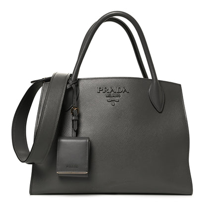 Prada Saffiano Cuir Calfskin Medium Monochrome Top Handle Tote Talco 1 of 12