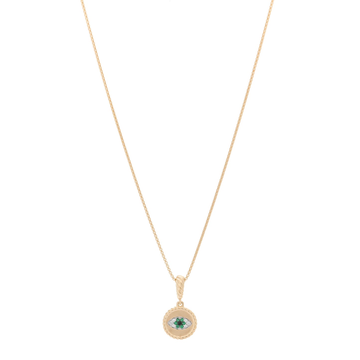18K Yellow Gold Emerald Diamond Evil Eye Necklace