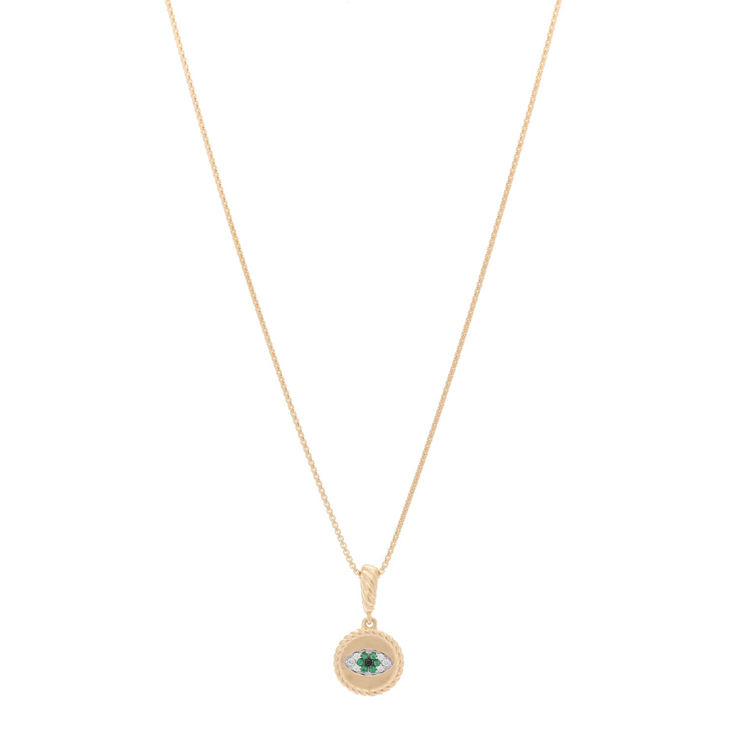 David Yurman 18K Yellow Gold Emerald Diamond Evil Eye Necklace 1 of 5