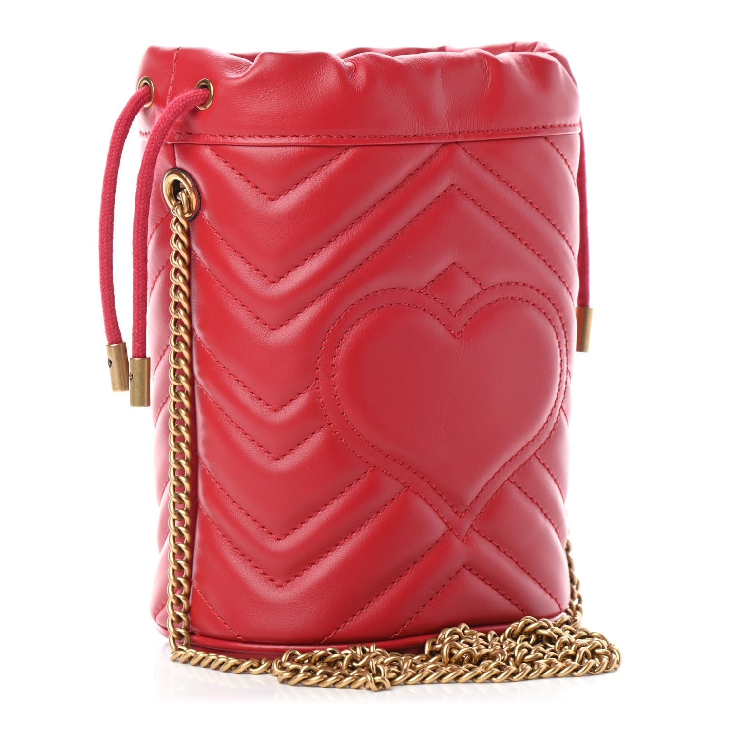 Gucci Calfskin Matelasse Mini GG Marmont 2.0 Bucket Bag Hibiscus Red 2 of 6