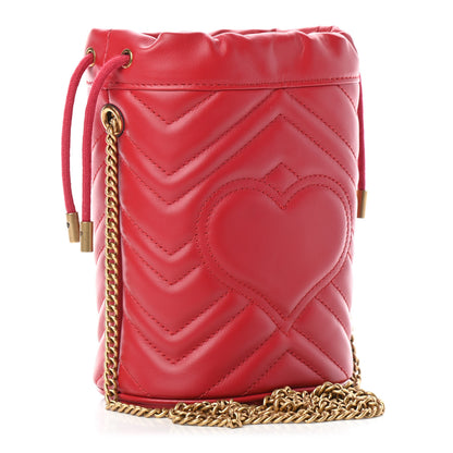 Gucci Calfskin Matelasse Mini GG Marmont 2.0 Bucket Bag Hibiscus Red 2 of 6