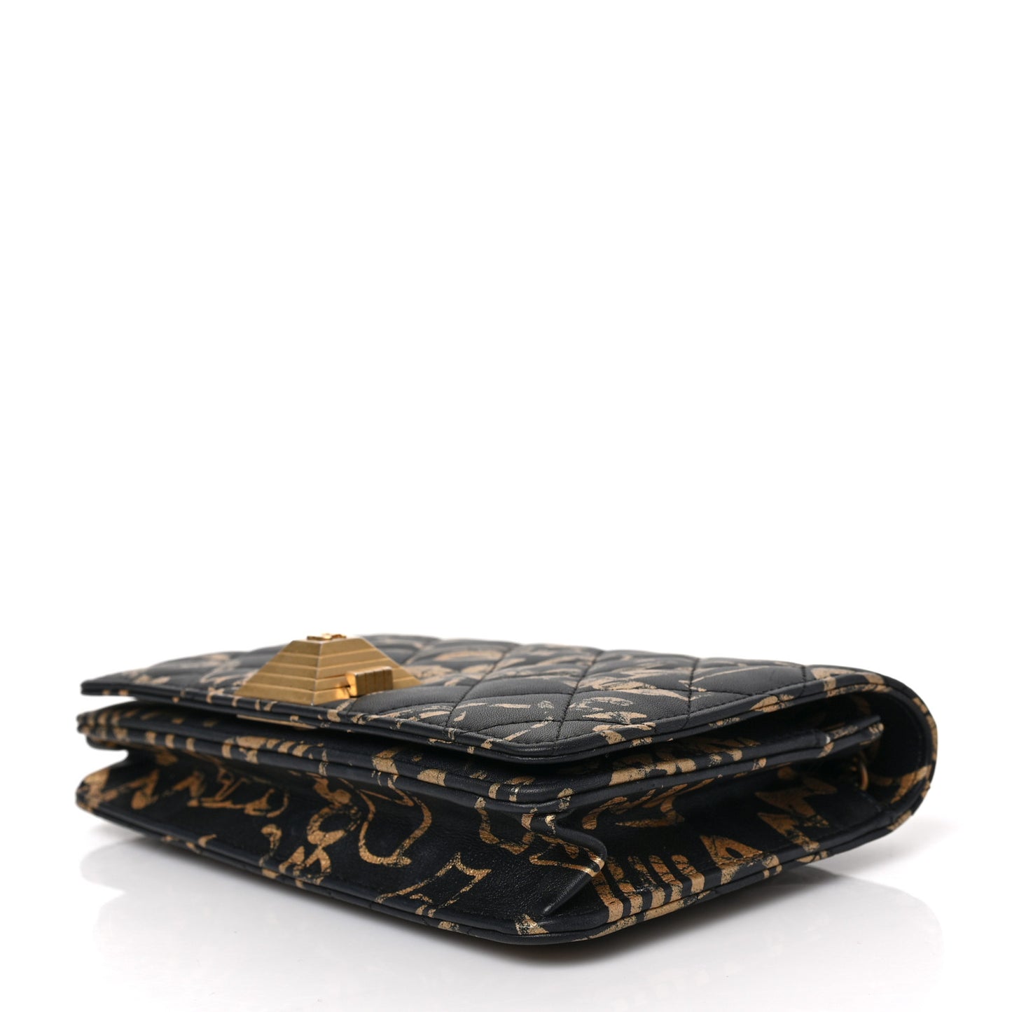 Calfskin Quilted Graffiti Pyramid Wallet On Chain WOC Black