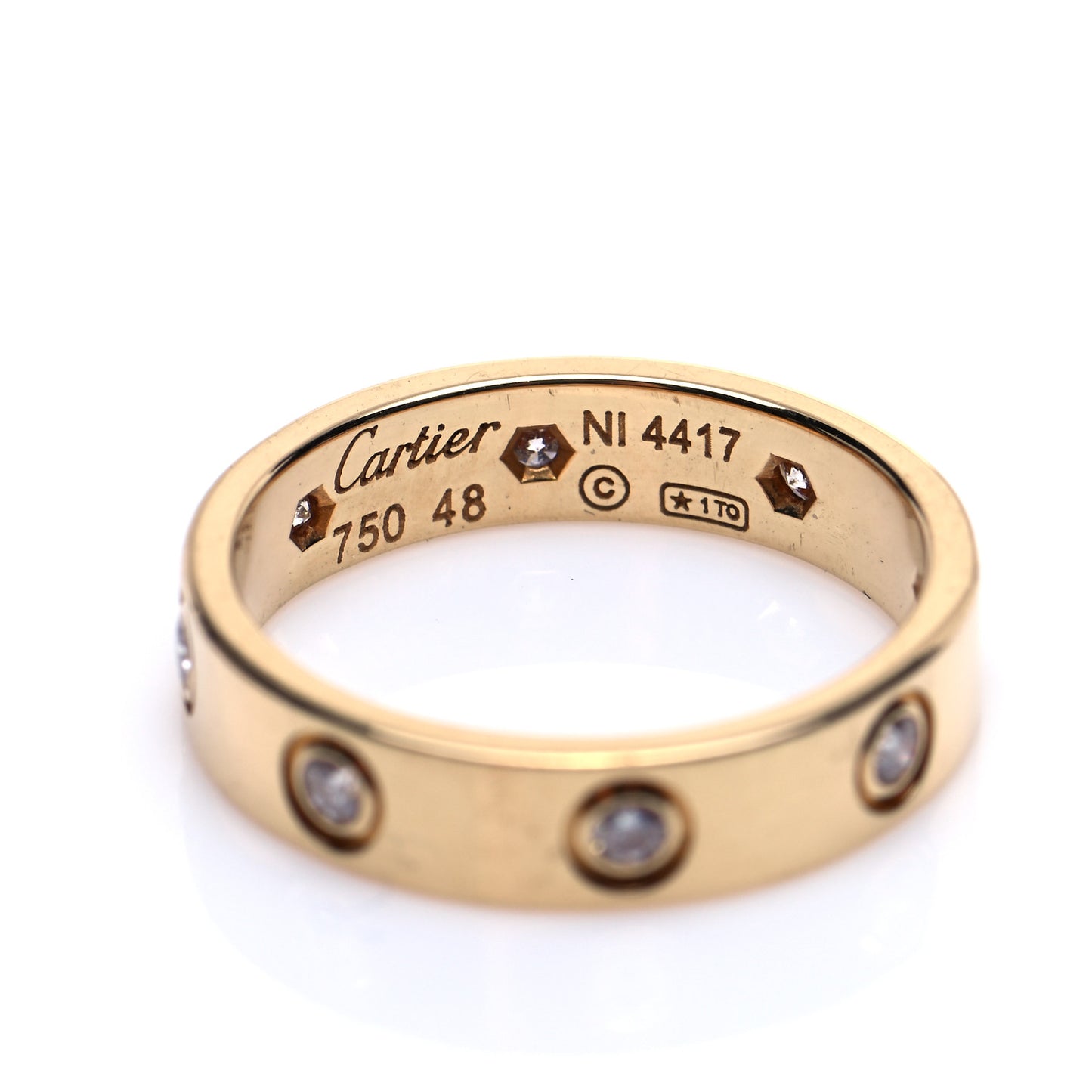 18K Yellow Gold 8 Diamond 4mm Band LOVE Ring 48 4.5