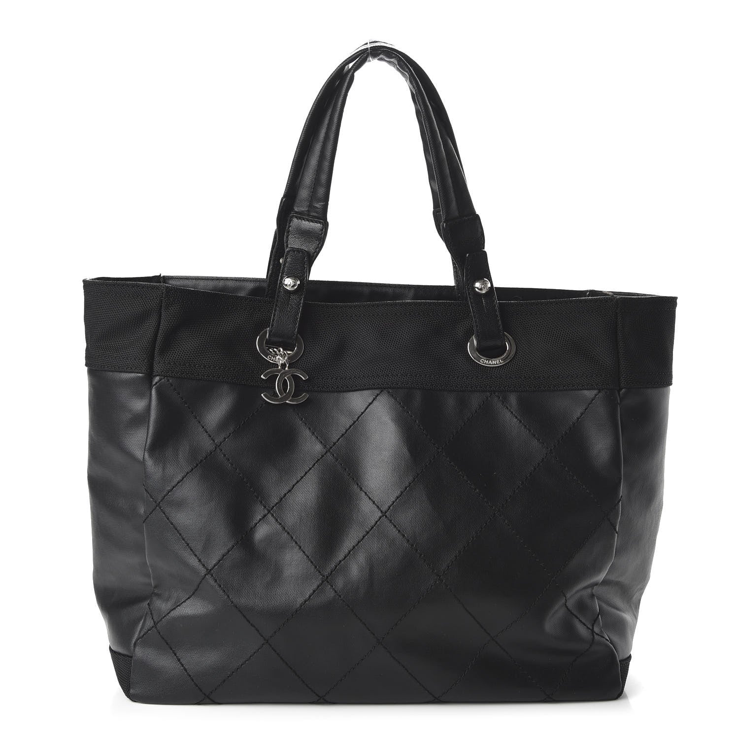 Chanel Coated Canvas Quilted Large Paris Biarritz Tote Black 1 of 12