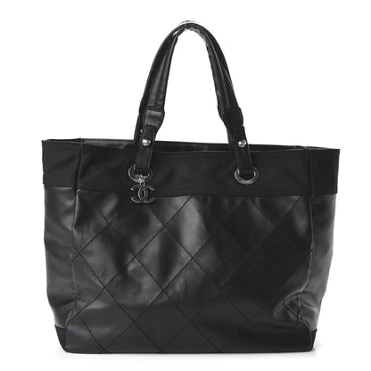 Chanel Coated Canvas Quilted Large Paris Biarritz Tote Black 1 of 12