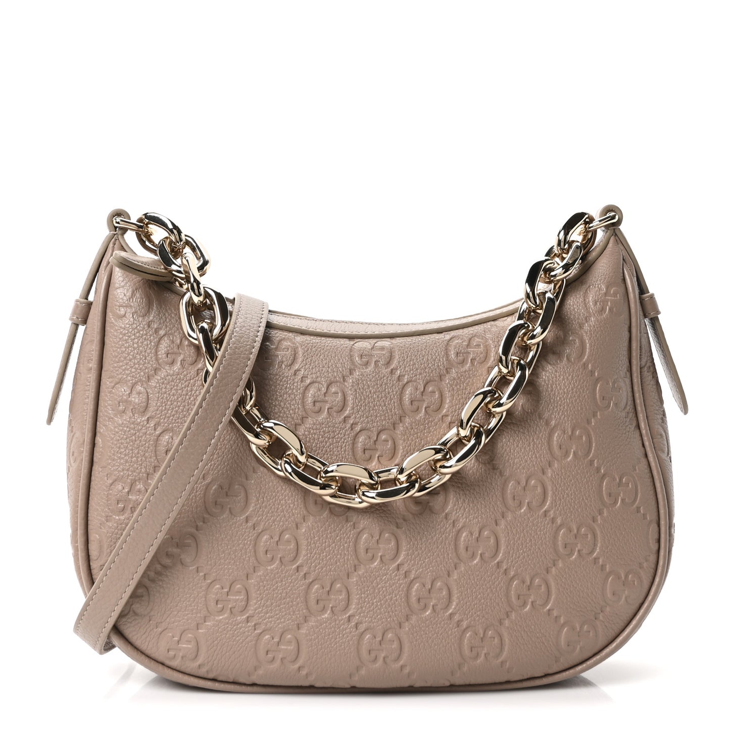 GG Grainy Calfskin Emblem Medium Half Moon Shoulder Bag Taupe