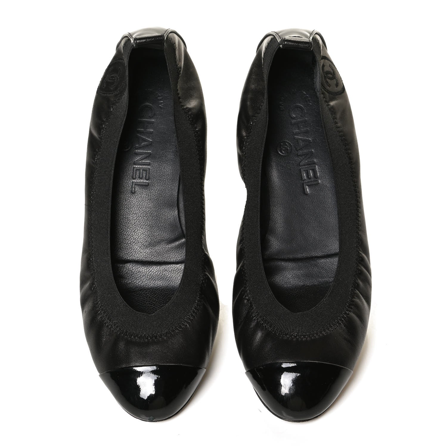 Chanel Lambskin Patent CC Elastic Cap Toe Ballerina Flats 35.5 Black 5 of 11