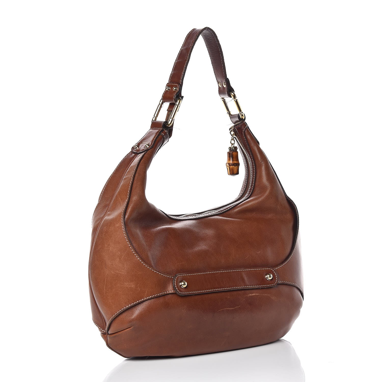 Gucci Calfskin Bamboo Horsebit Hobo Brown 3 of 19