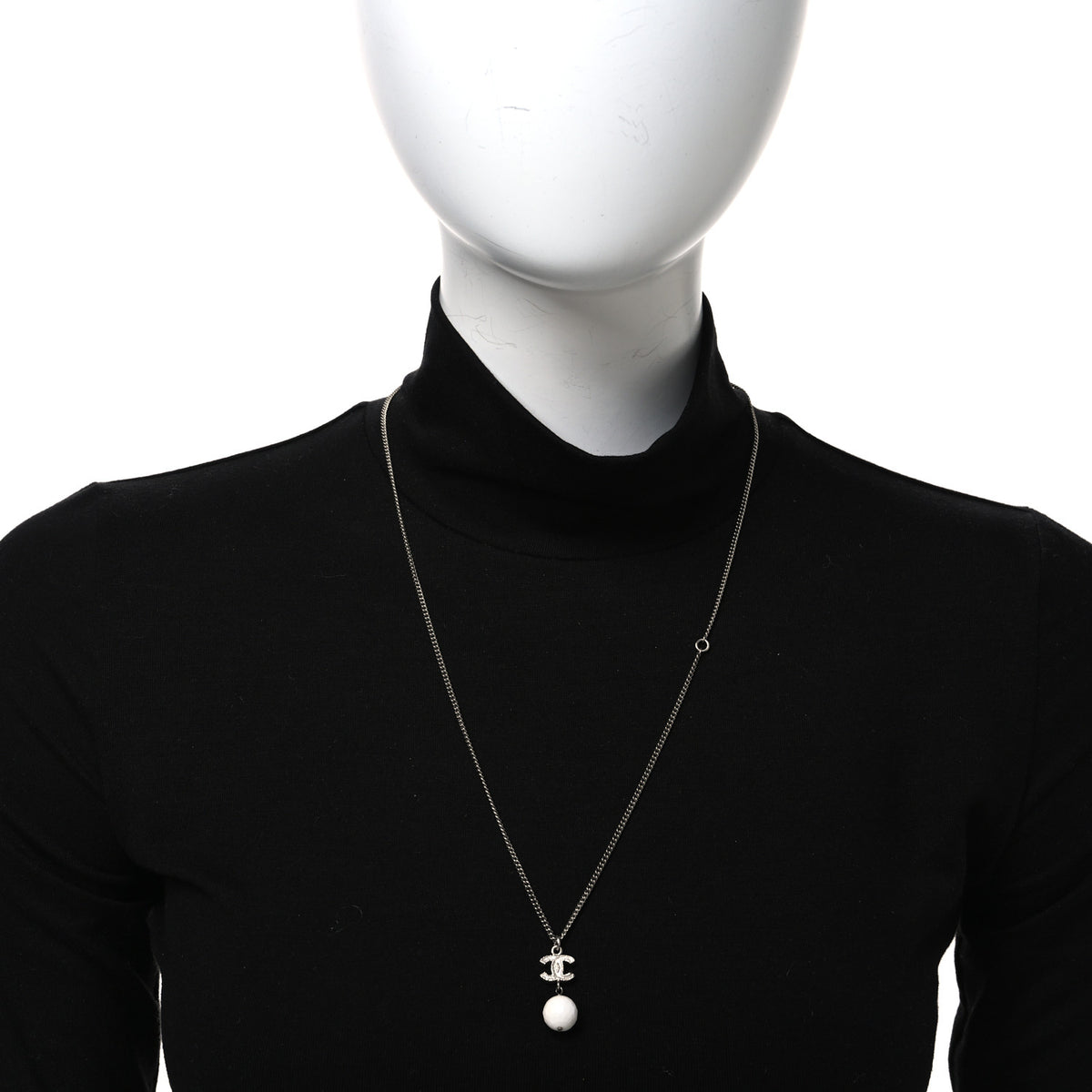 Chanel Glitter Enamel CC Drop Necklace Silver White 2 of 5