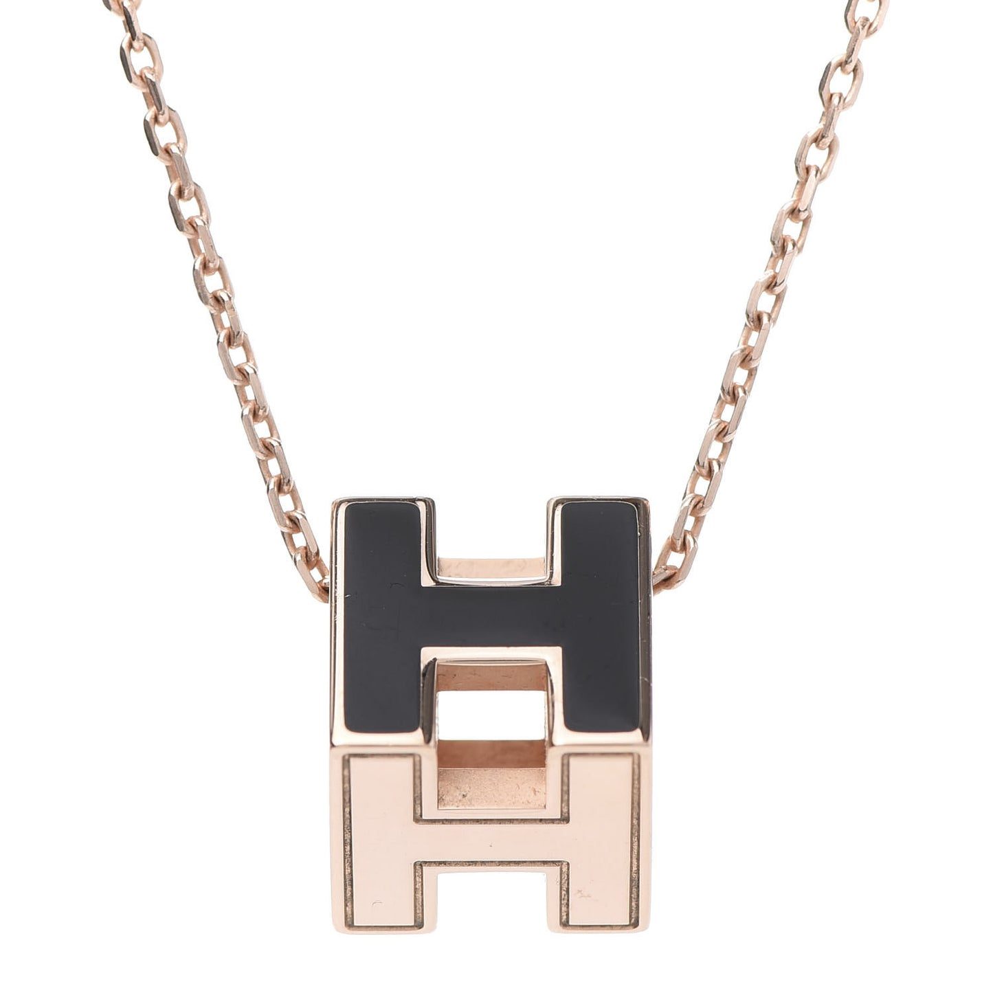 Rose Gold Lacquered Cage d'H Pendant Necklace Black