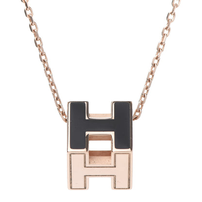 Hermes Rose Gold Lacquered Cage d'H Pendant Necklace Black 3 of 6