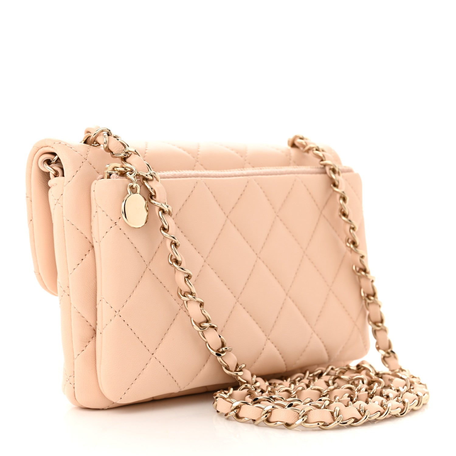 Chanel Lambskin Quilted Daily Zippy Crossbody Beige 3 of 13