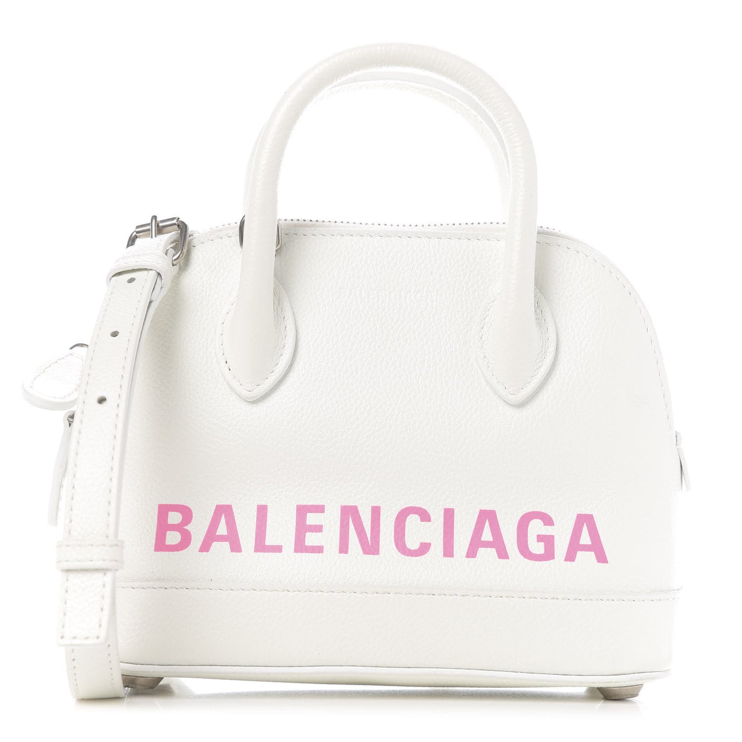 Grained Calfskin Logo XXS Ville Top Handle Bag White Fluo Pink