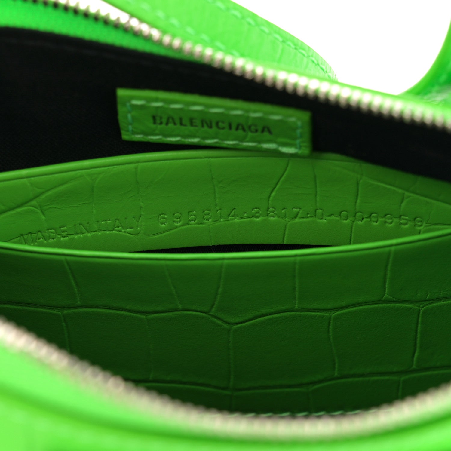 Balenciaga Extra Supple Calfskin Crocodile Embossed Le Cagole Mini Purse With Chain Acid Green 7 of 11