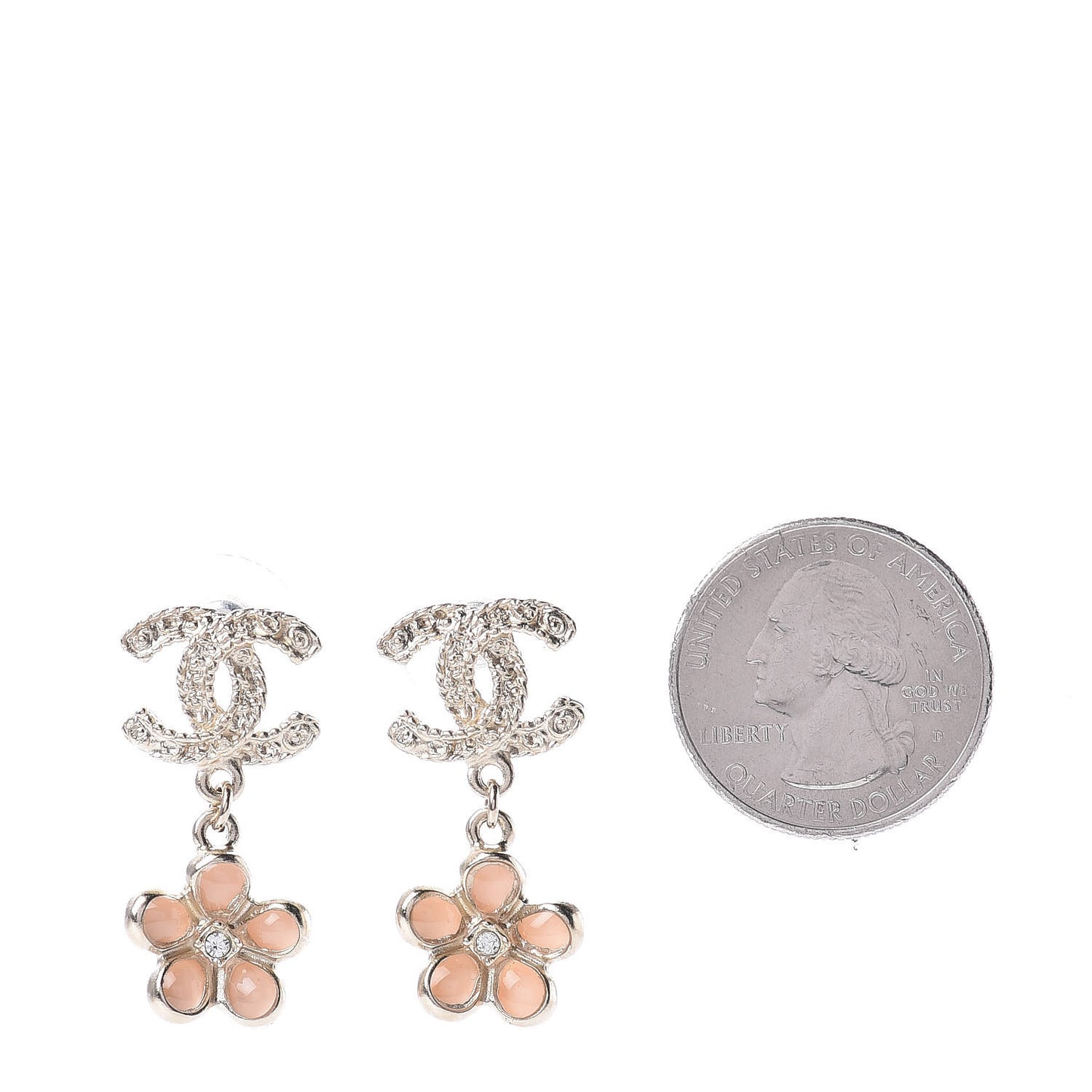 Resin Crystal CC Camellia Drop Earrings Gold Beige