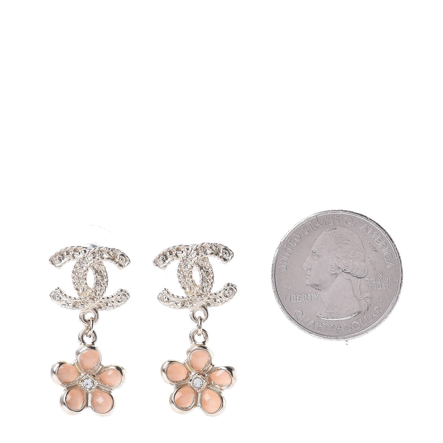 Chanel Resin Crystal CC Camellia Drop Earrings Gold Beige 2 of 5