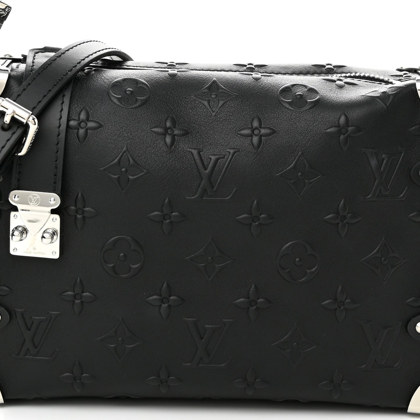 Calfskin Debossed Monogram Side Trunk Black