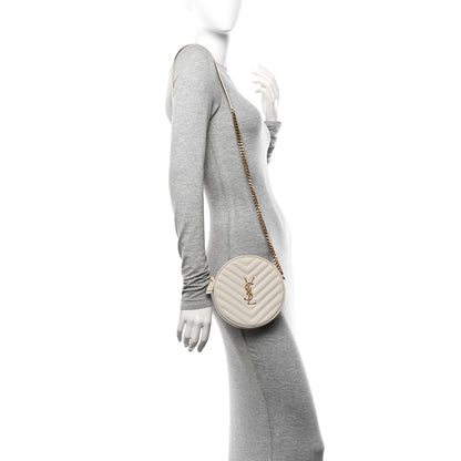 Saint Laurent Grain De Poudre Matelasse Chevron Quilted Round Vinyle Camera Bag Crema Soft 2 of 14