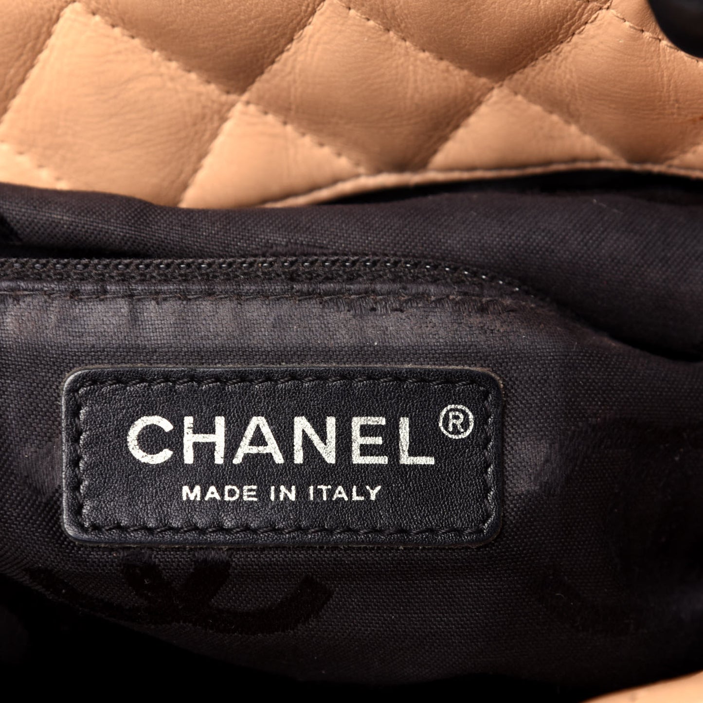Calfskin Quilted Large Cambon Tote Beige Black