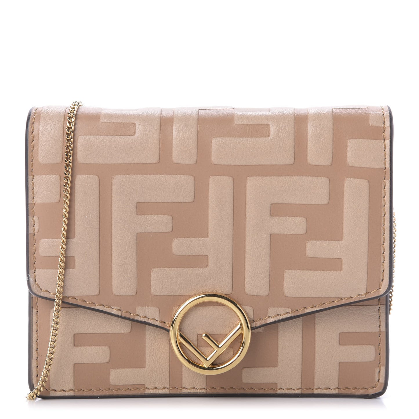 Vitello Termolagoon F is Fendi FF 1974 Embossed Geometric Flap Wallet On Chain Miele Scuro