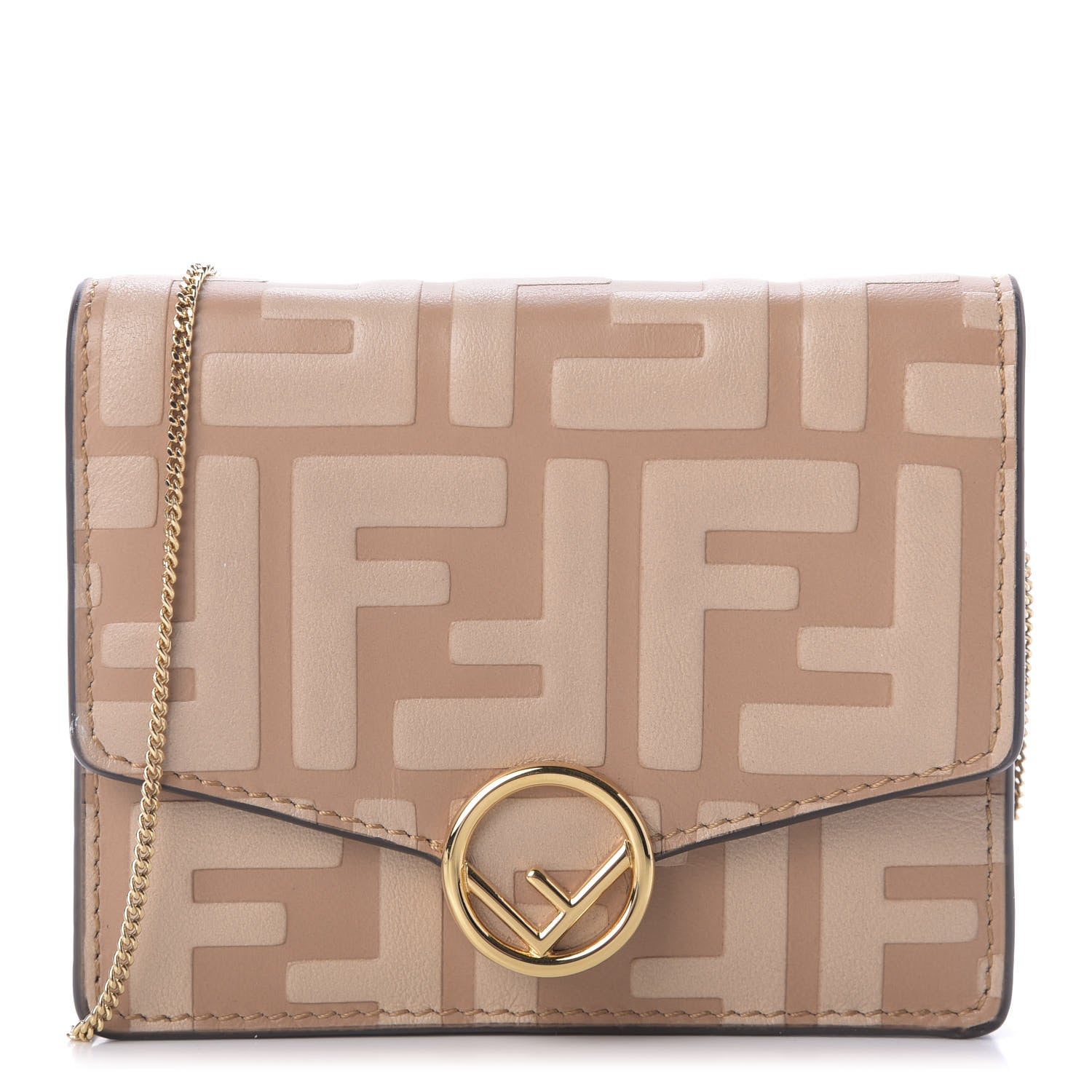 Fendi Vitello Termolagoon F is Fendi FF 1974 Embossed Geometric Flap Wallet On Chain Miele Scuro 1 of 6