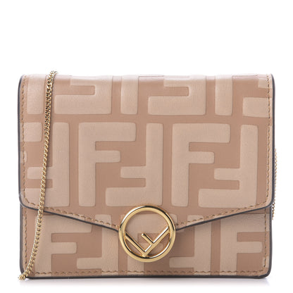 Fendi Vitello Termolagoon F is Fendi FF 1974 Embossed Geometric Flap Wallet On Chain Miele Scuro 1 of 6