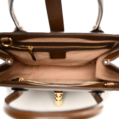 Gucci GG Supreme Monogram Azalea Calfskin Web Medium Jackie 1961 Tote Beige Ebony Brown Sugar 5 of 10