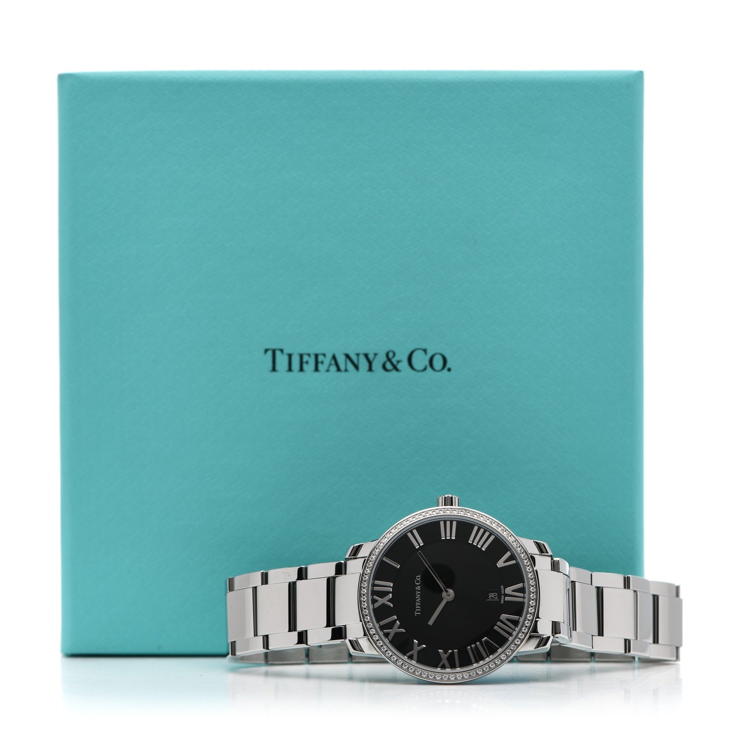 Stainless Steel Diamond Bezel 31mm Atlas 2-Hand Quartz Watch Black