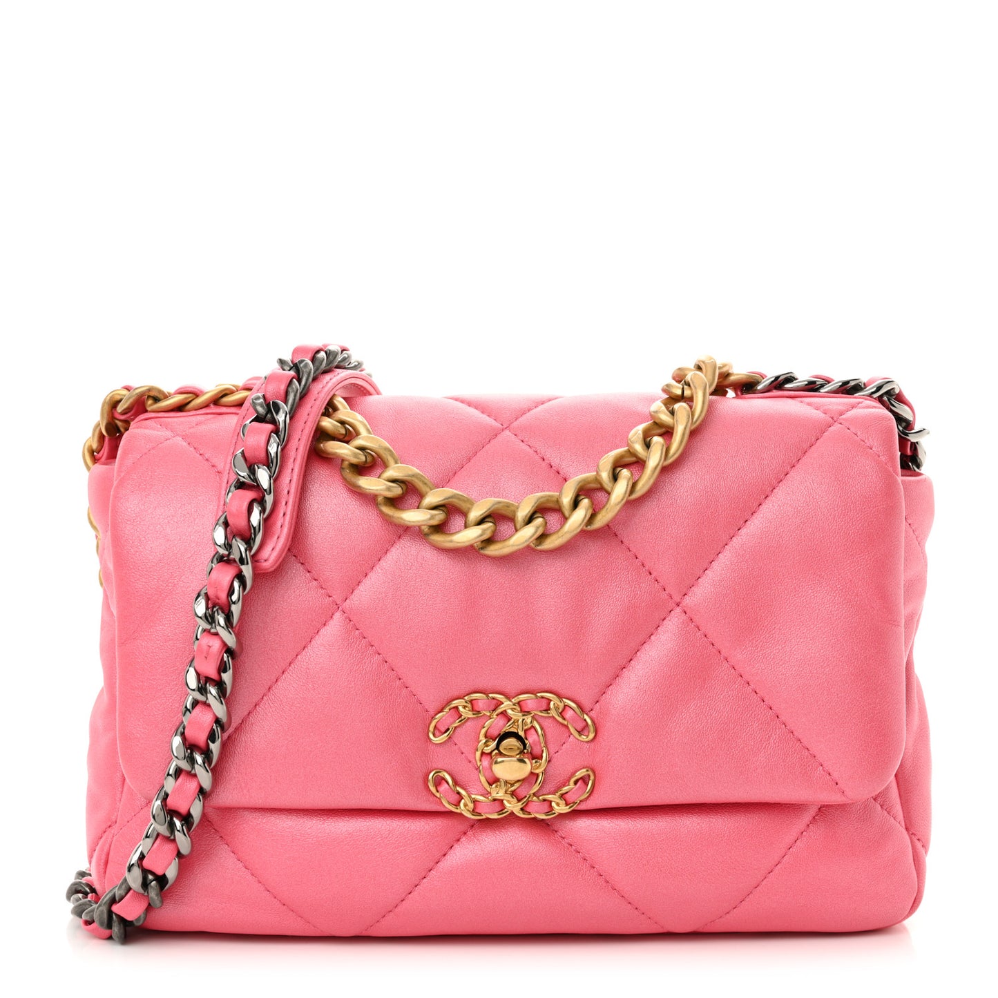 Shiny Lambskin Quilted Medium Chanel 19 Flap Pink