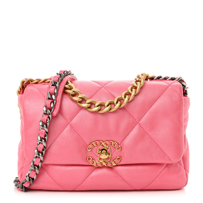 Chanel Shiny Lambskin Quilted Medium Chanel 19 Flap Pink 1 of 10