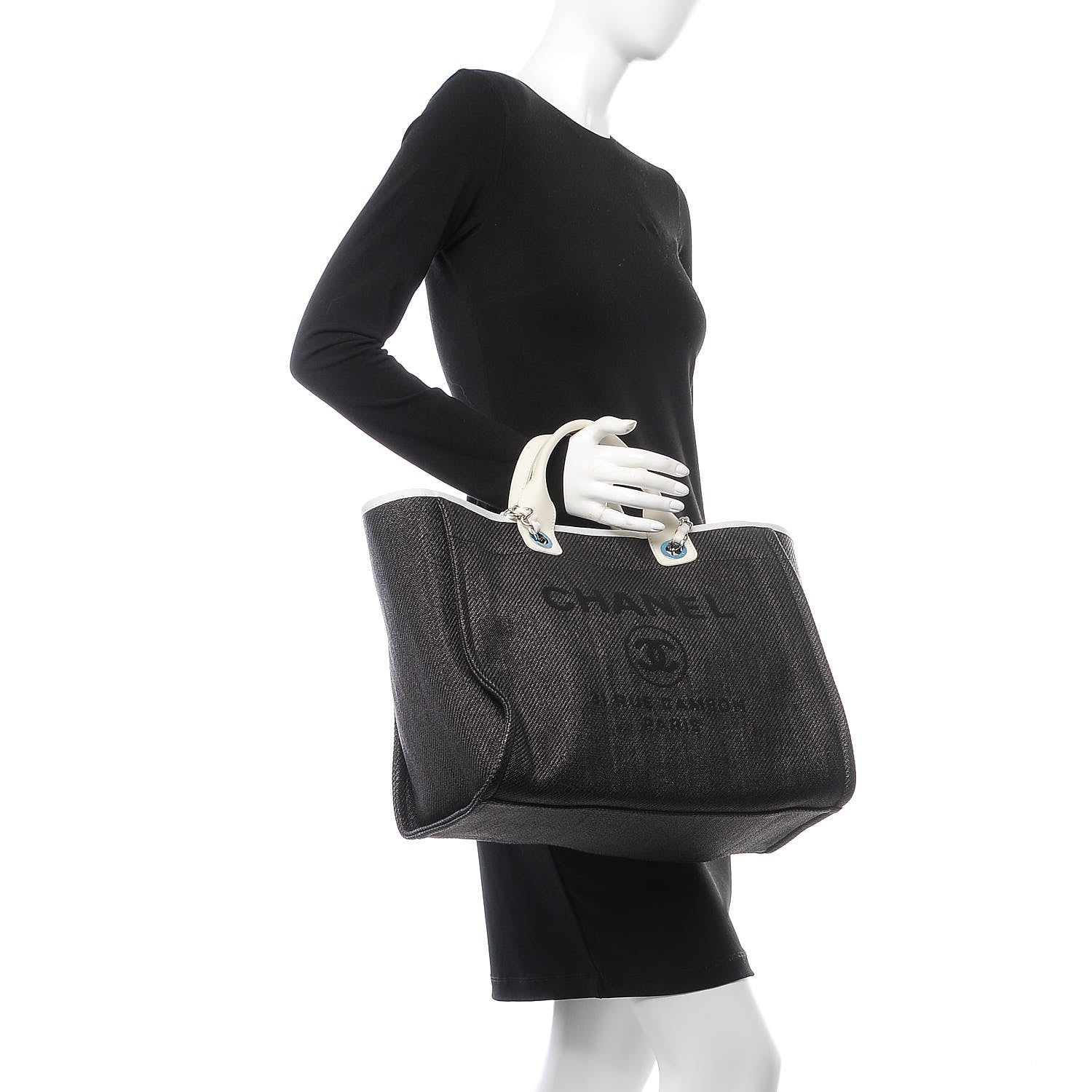 Chanel Woven Straw Raffia Large Deauville Tote Black White 2 of 8