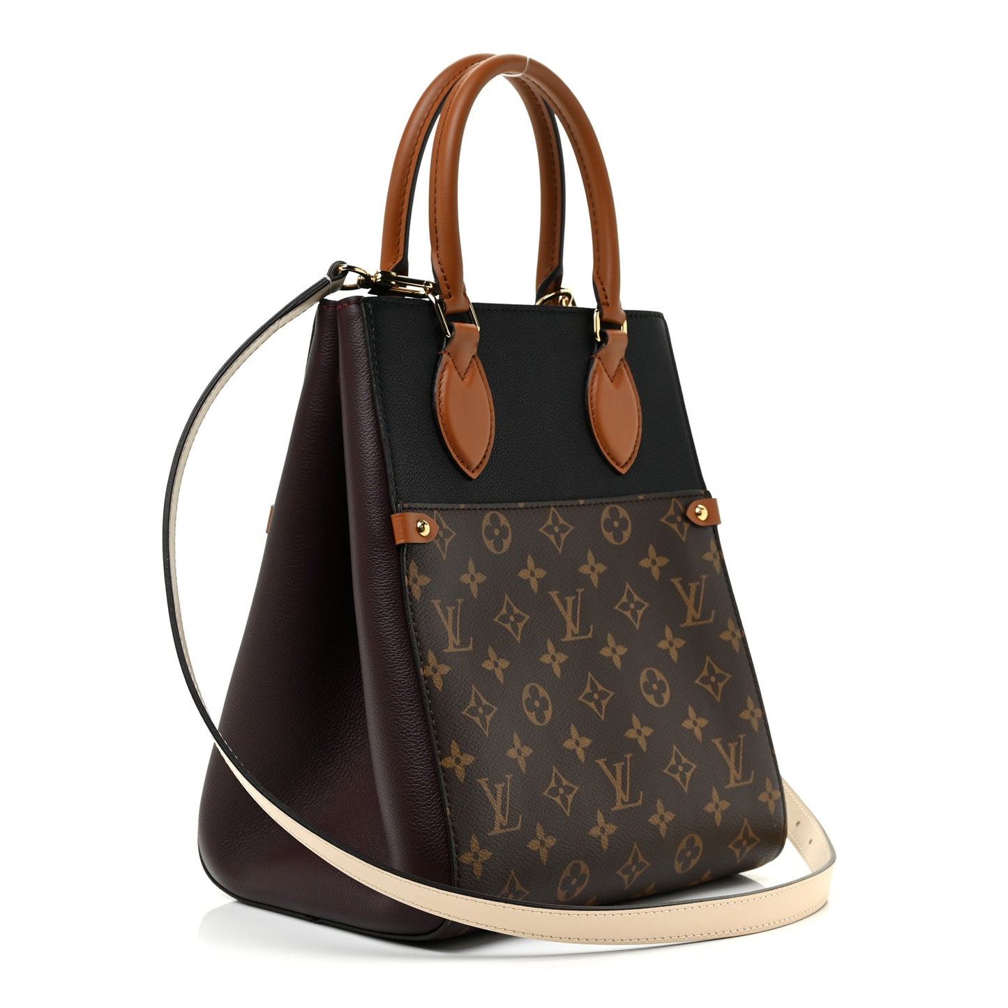 Calfskin Monogram Fold Tote MM Black Wine Cream