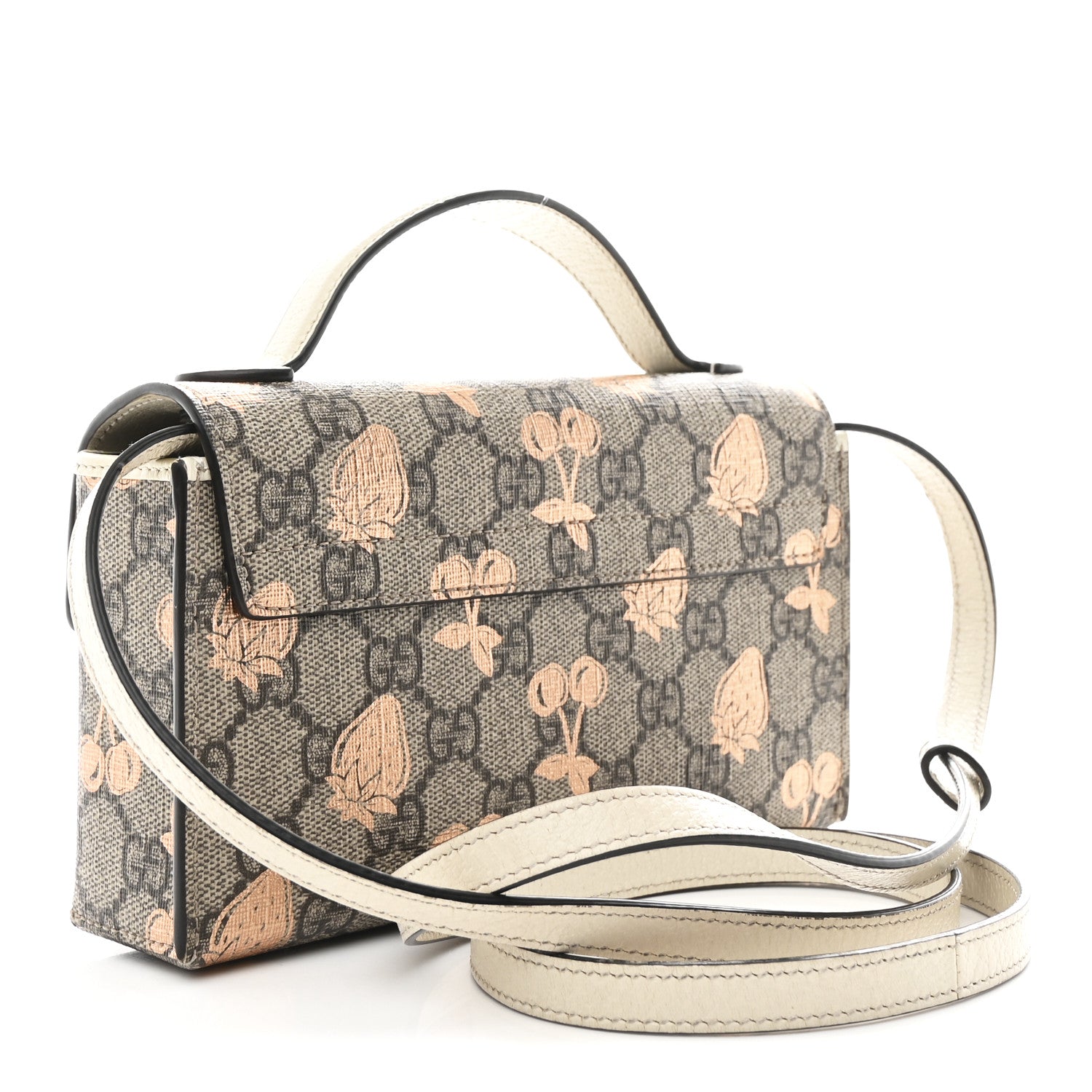 Gucci GG Supreme Monogram Berry Textured Dollar Calfskin Mini Padlock Top Handle Shoulder Bag Beige Ebony Light Copper Mystic White 3 of 12