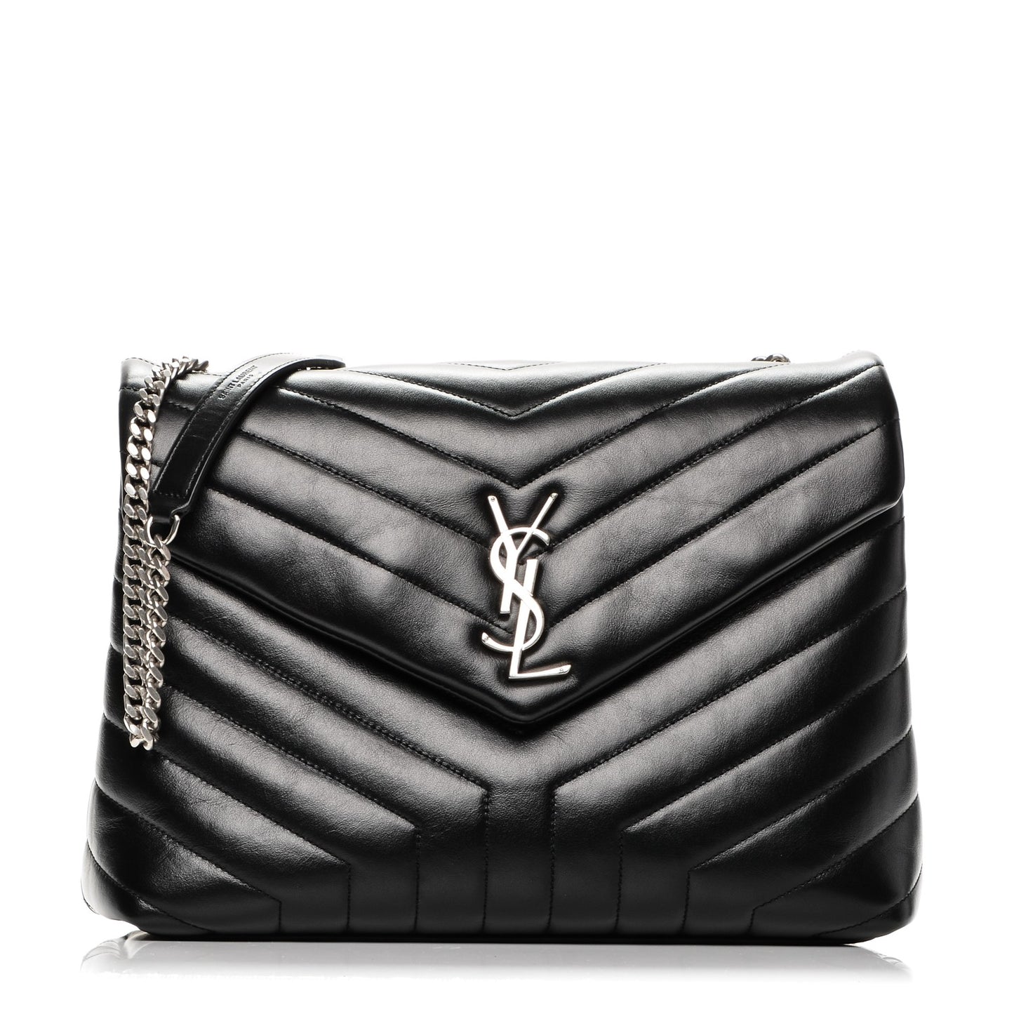 Calfskin Y Quilted Monogram Medium Loulou Chain Satchel Black