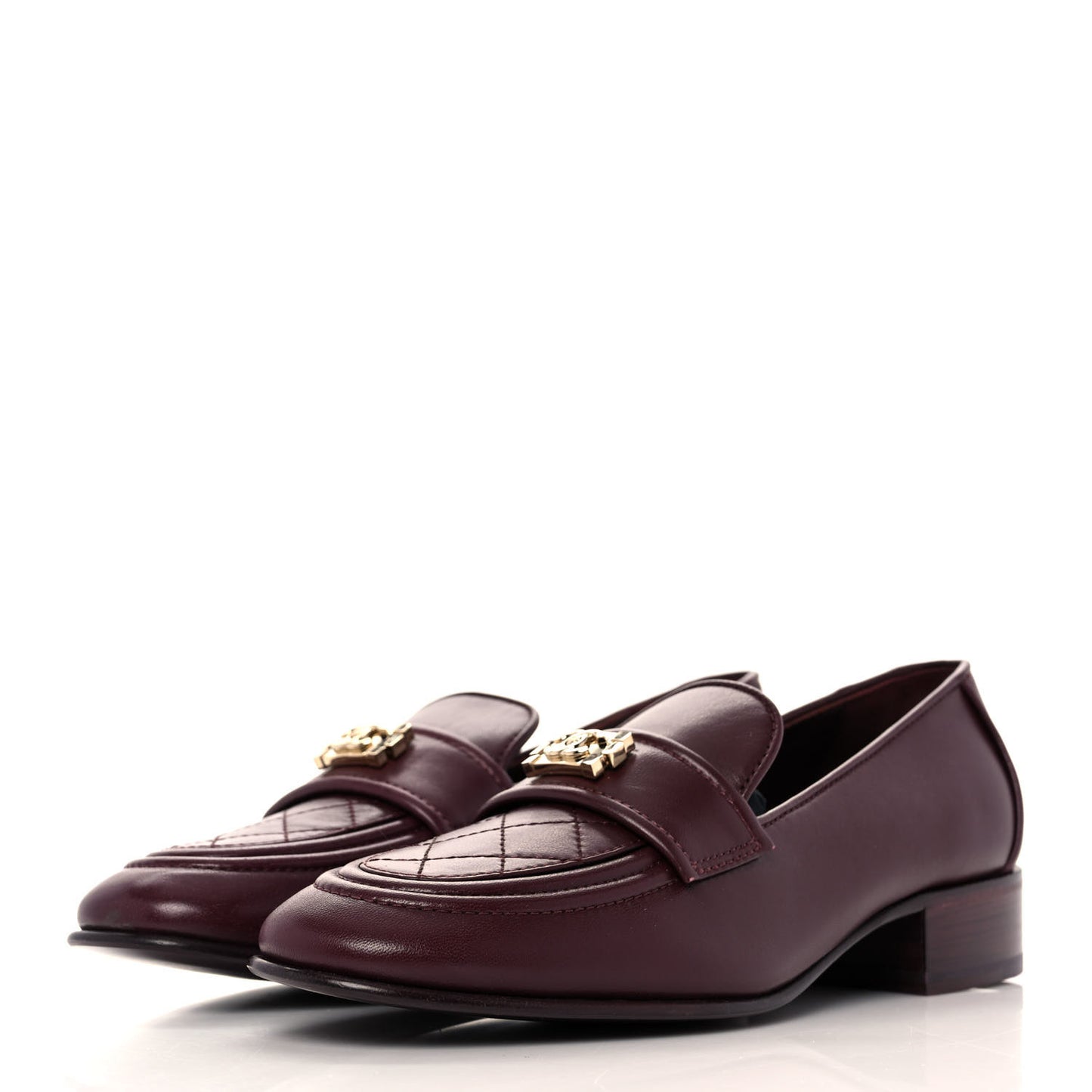 Lambskin Quilted Womens CC Loafers 39 Burgundy