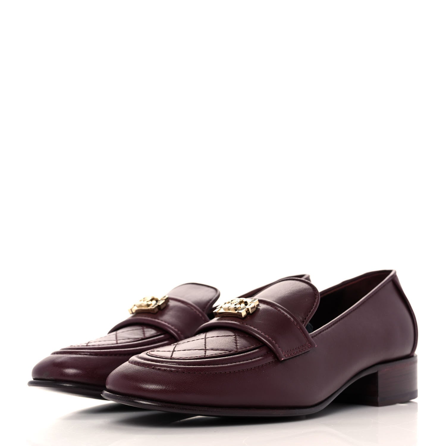Chanel Lambskin Quilted Womens CC Loafers 39 Burgundy 3 of 9