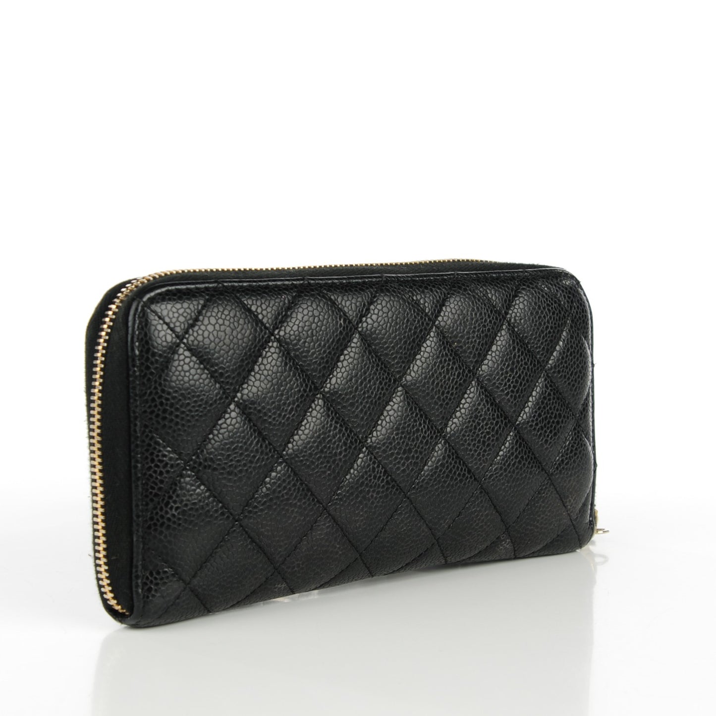Caviar Quilted Large Gusset Zip Around Wallet Black