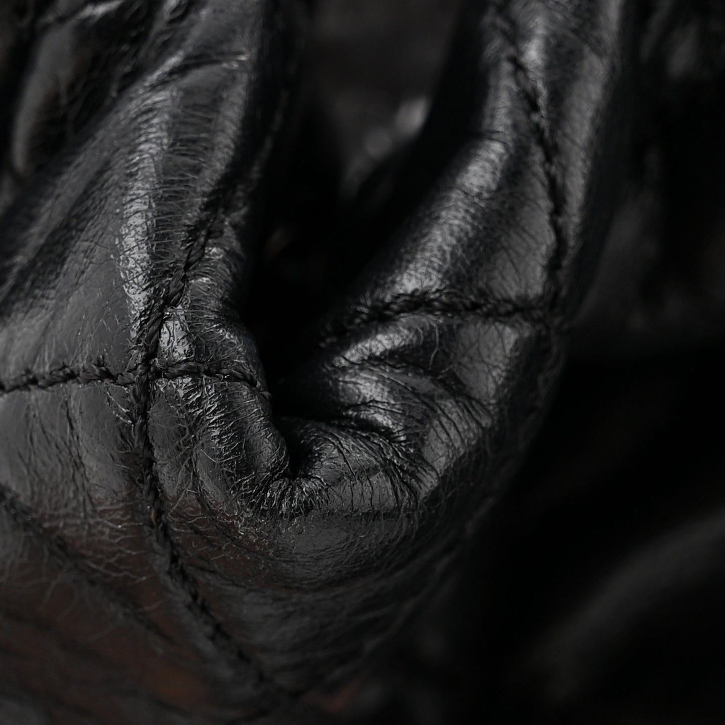 Glazed Calfskin Quilted Beijing Backpack Black