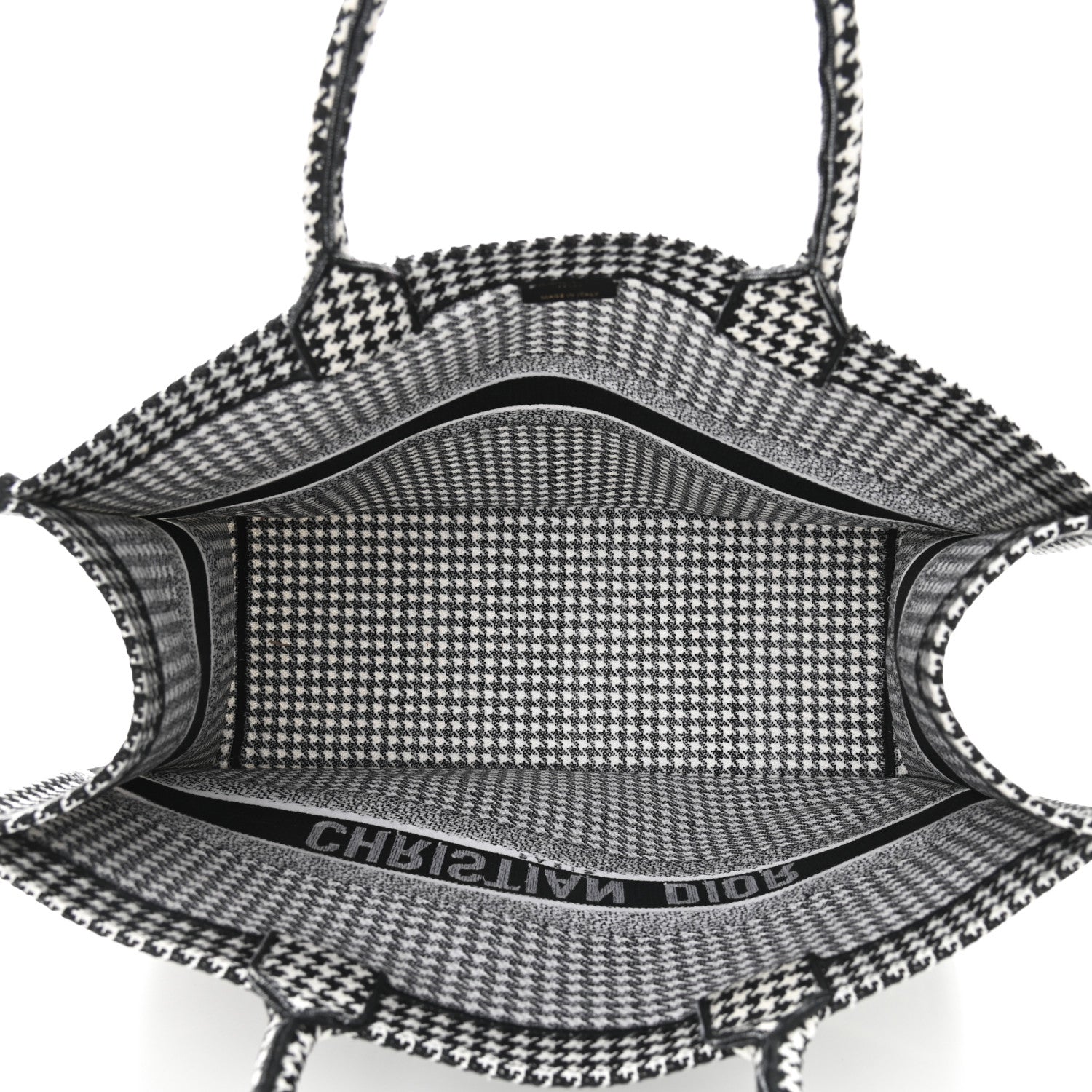 Christian Dior Canvas Houndstooth Embroidered Book Tote Black White 5 of 10