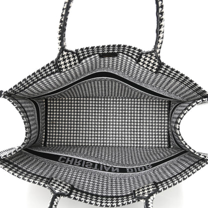 Christian Dior Canvas Houndstooth Embroidered Book Tote Black White 5 of 10