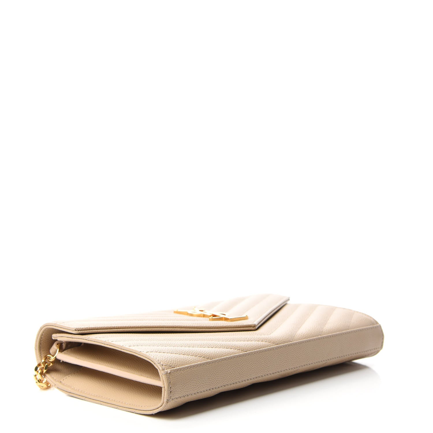 Saint Laurent Grain De Poudre Matelasse Chevron Monogram Chain Wallet Deep Beige 4 of 12